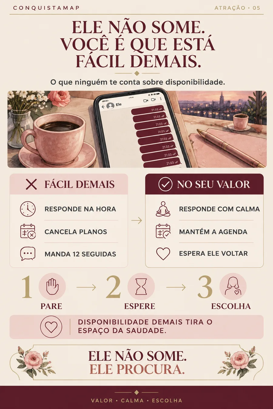 Ficha CONQUISTAMAP 05 — Ele não some. Você é que está fácil demais.