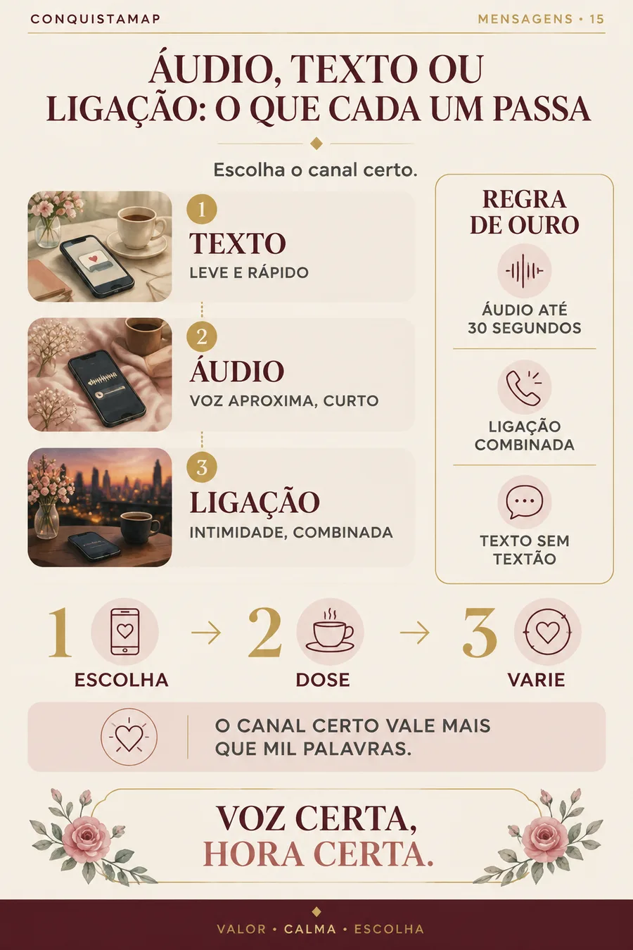Ficha CONQUISTAMAP 15 — Áudio, texto ou ligação: o que cada um passa
