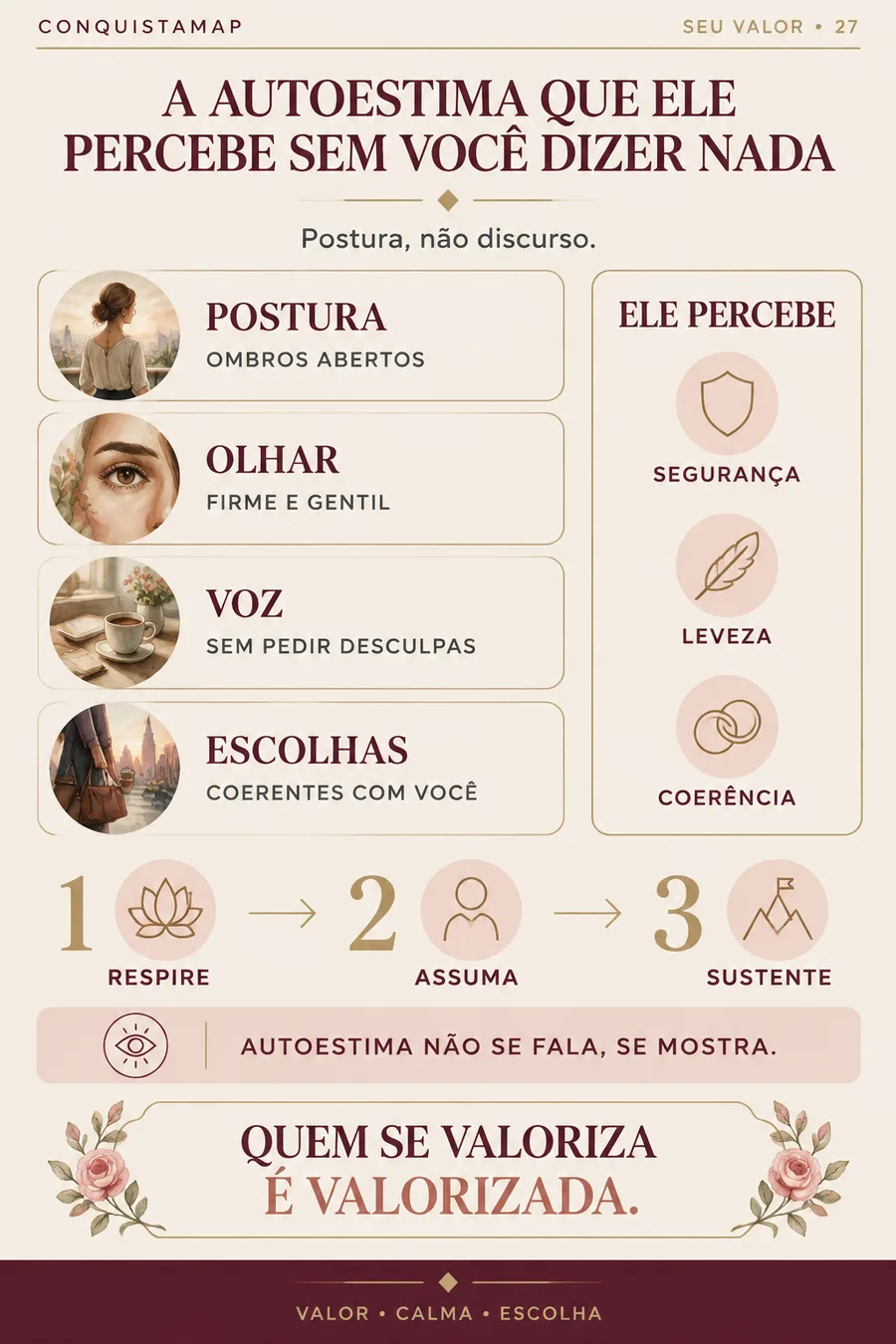 Ficha CONQUISTAMAP 27 — A autoestima que ele percebe sem você dizer nada